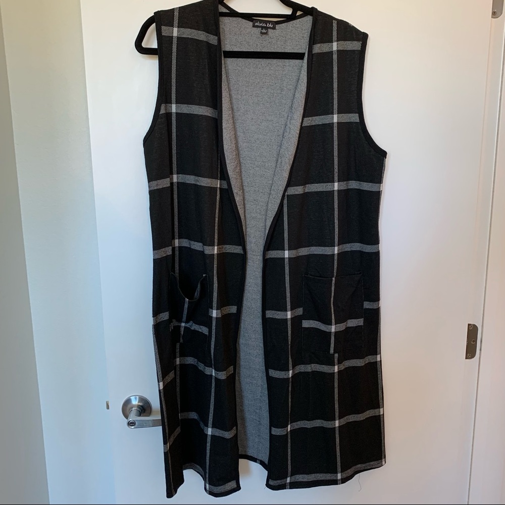 Womens Olivia Blu Black & White Plaid Vest Cardigan Size L